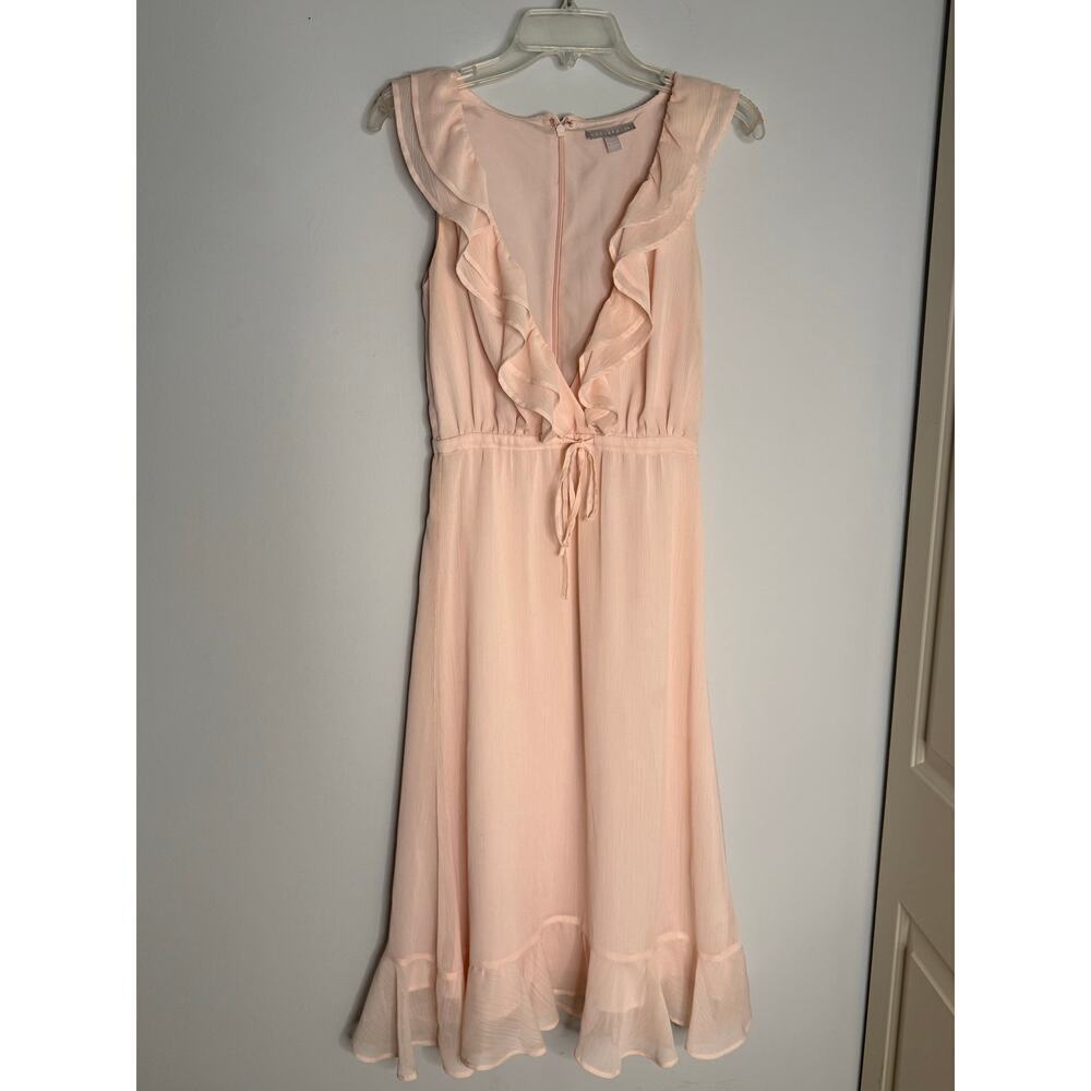 Chelsea 28 Pink V-neck Ruffle Collar Sleeveless Midi Dress Sz XS Romantic Boho